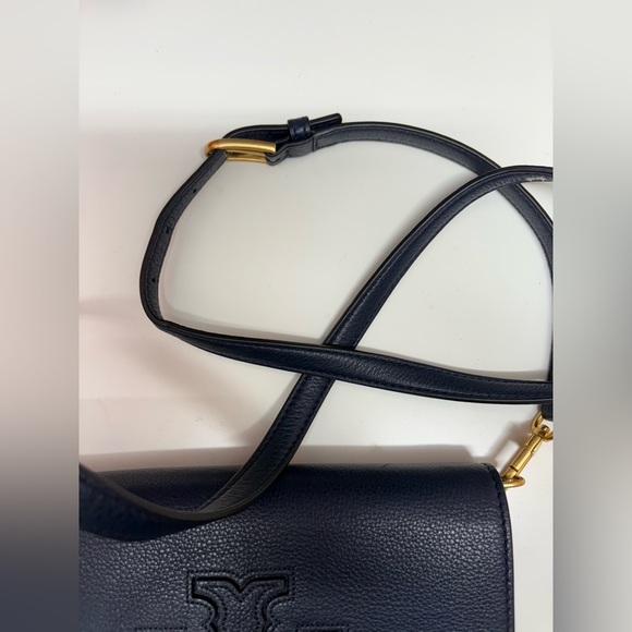 Tory Burch Harper Dark Navy Blue Embossed Crossbody - Picture 11 of 14